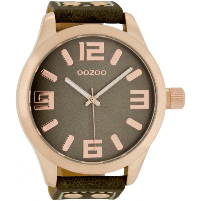 Oozoo Timepieces Rosegold Brown Leather Strap